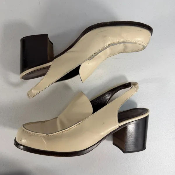 VTG‎ 90s Anne Klein 8 Slingback Chunky Loafer Bratz Block Heel Leather Tan Italy - Image 5
