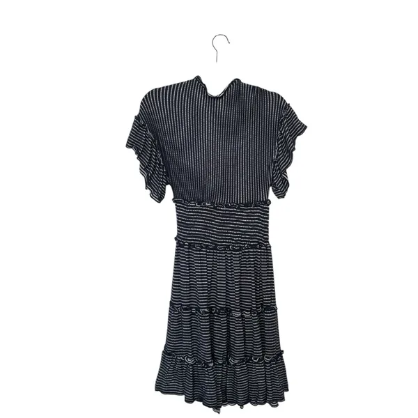 Max Studio Small Navy Jersey Smocked Waist Tiered Stripe‎ Dress Cottagecore - Image 3