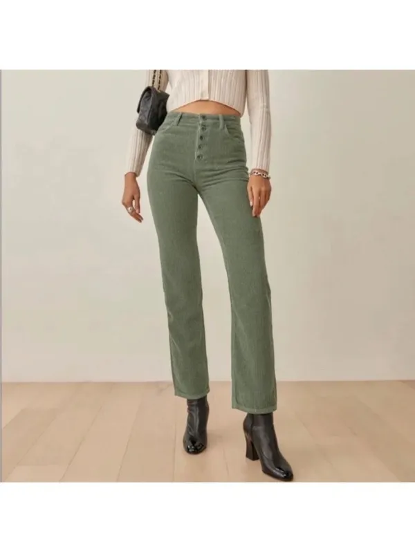 Reformation Cynthia Pants Size 27 Moss Green Corduroy Button Fly Whimsigoth Chic - Image 10