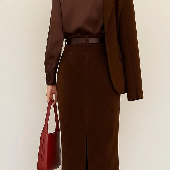 Retro brown Corduroy Slit Skirt Female Mid-length High Waist‎ Elegant Skirt xxs - Image 2