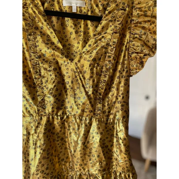 LoveShackFancy‎ Mini Party Dress Gold Metallic Floral Puff Sleeve Quiet Lixury - Image 5