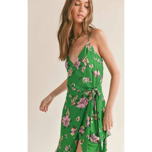 Sage The Label Greener Side Floral Wrap Midi Dress Green Small NWT - Image 8