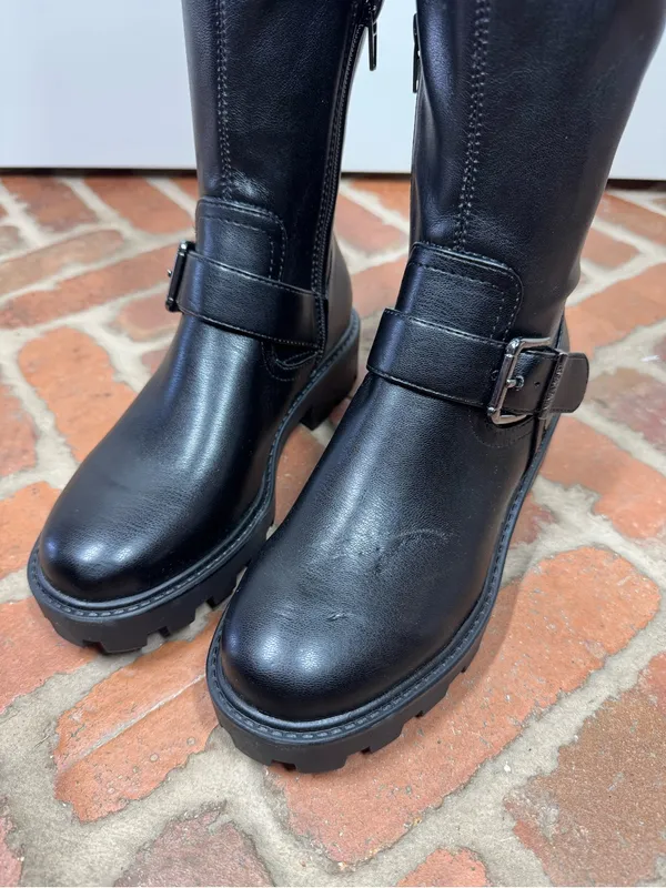 Nine West Nans Over-the-Knee Boots Size‎ 5 Black Lug Sole Buckle Detail grunge - Image 6