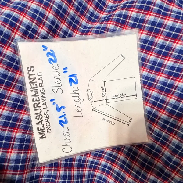 Madewell Womens Blue Red Plaid Cotton Linen Tie Cuff Blouse‎ G1412 Size M - Image 8