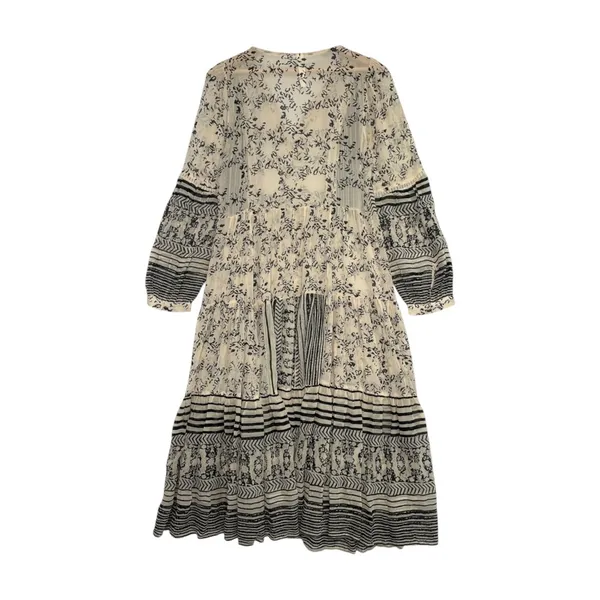 By Anthropologie Talulah Tiered Midi Dress Womens Small Beige Sheer Peasant Boho - Image 2