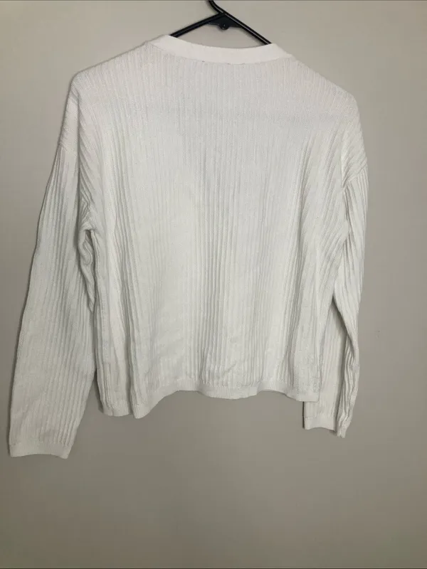 Talbots Cream Ribbed V-Neck Button Front Cardigan M - Image 9