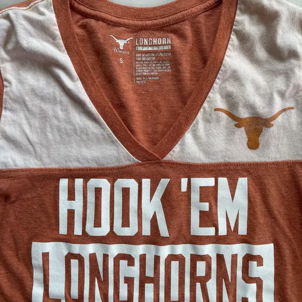 Longhorn Fashions Texas Longhorns "Hook 'Em" Logo Burnt Orange V-Neck T-Shirt Size Small - Image 2