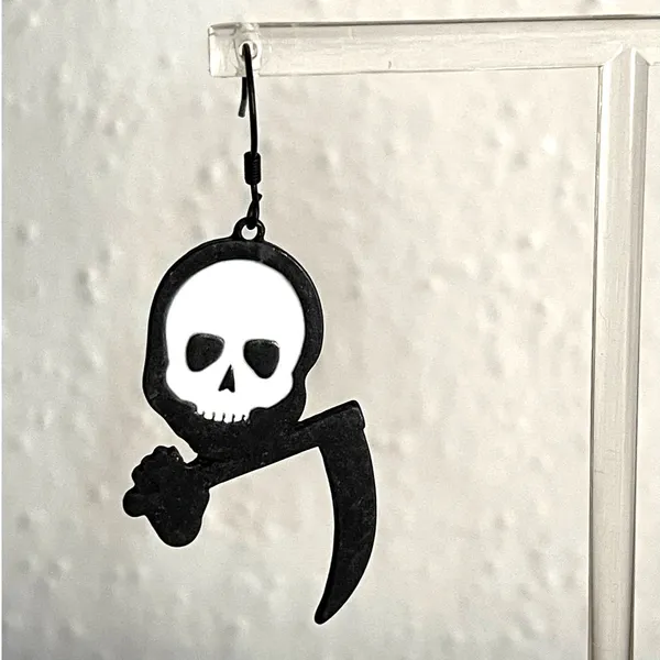 Grim Reaper Scythe Dangle Earrings Goth Spooky Halloween Skull Jewelry - Image 6
