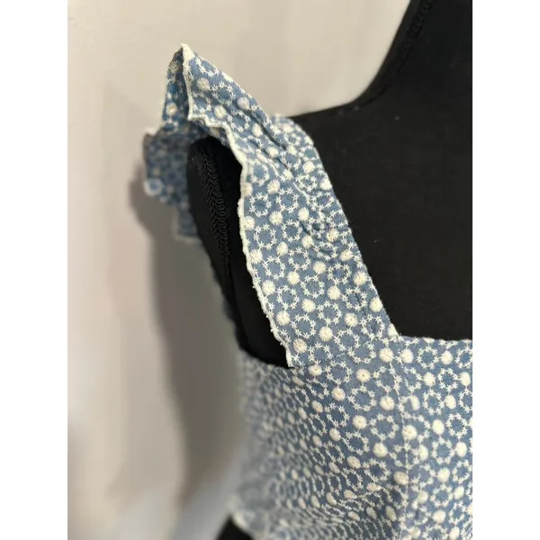 Kirious Los Angeles Eyelet Ruffle Strap Crop Top Women Medium Blue White Cotton - Image 9