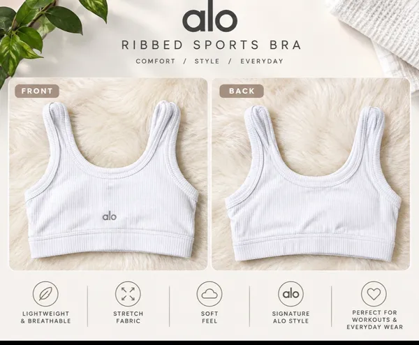 🤍 Alo Yoga Ribbed Wellness Bra - White | Size XS - Image 3