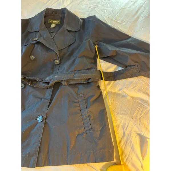 Eddie Bauer Womens Black Double Breasted Belted Trench Coat Jacket Size XL - Image 3