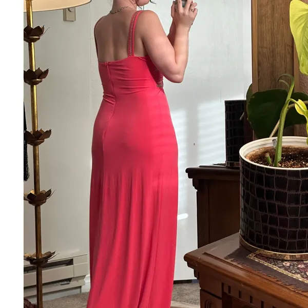 Guess Beaded Grecian Prom Dress Long Length Maxi Formal Coral Pink 2010s Silver - Image 5
