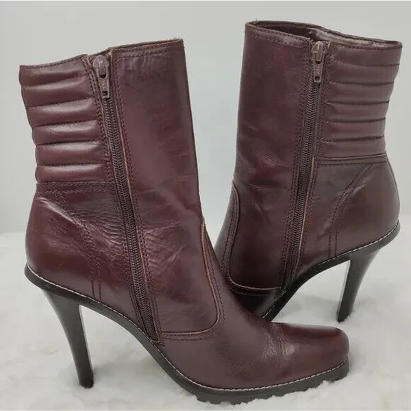 Steve Madden Vintage Brown Leather Heeled Booties Sz 7.5M - Image 7