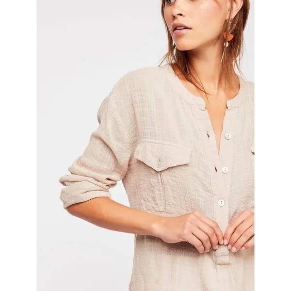 Free People Talk To Me Button Down Raw Hem Top - Image 3