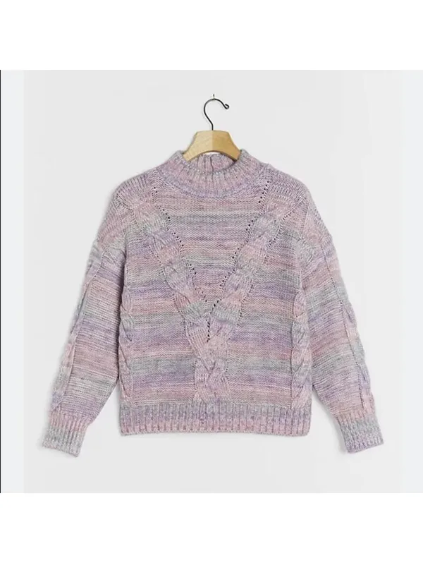 Maeve Anthropologie Rachel Textured Knit Mock Neck Sweater Lavender Women Medium - Image 11