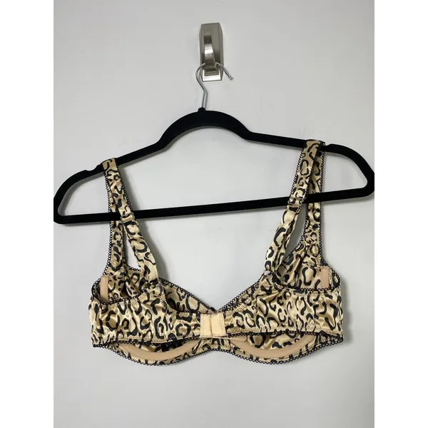 For Love & Lemons Leopard Satin Underwire Bra Small DD Animal Print - Image 3