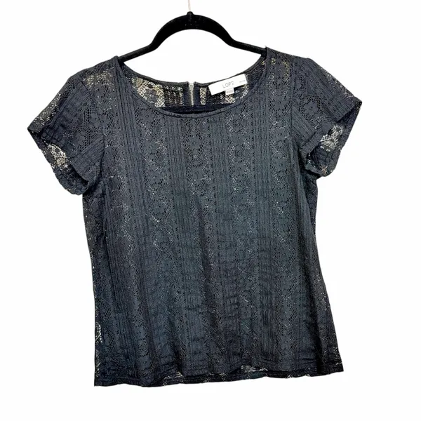 Ann Taylor LOFT Petites Black Short Sleeve Lace Blouse Sz SP - Image 2