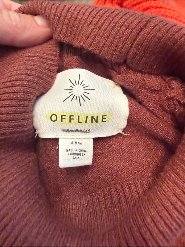 aerie offline Brown Turtleneck Sweater with Red and White 'SKI' Graphic Sz M - Image 5