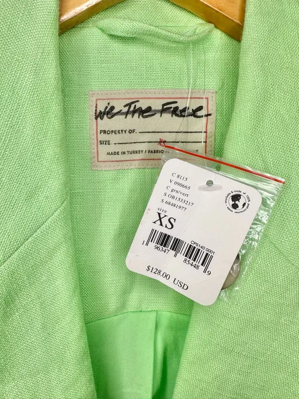 NWT Free People Linen Cotton Oversized Vest Shoulder Pad Long Length Lime Neon - Image 5