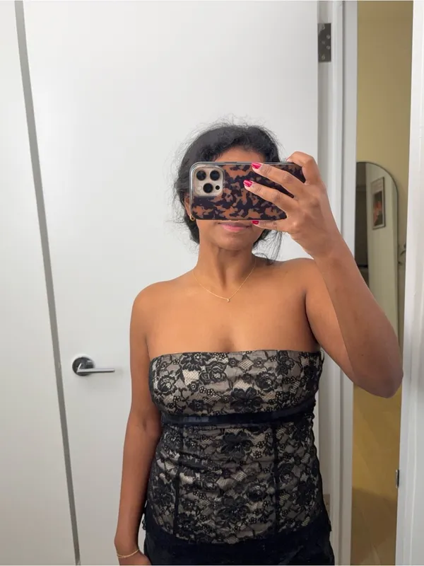 Black Lace Strapless Bustier Top - Image 2