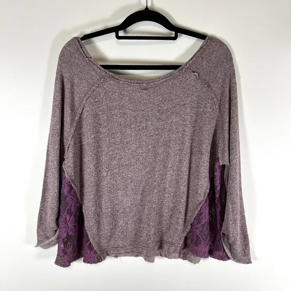 Free People We The Free Purple Sweater‎ Top Lace Sides Womens M - Image 8