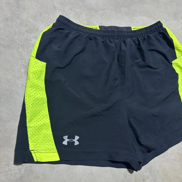 Under Armour Shorts Women's SZ Medium Built in Liner Black Neon Green Running - Image 2