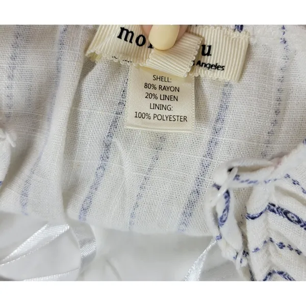 Monteau Los Angeles Linen Maxi Sundress Large White Blue Striped Rayon Slit - Image 8