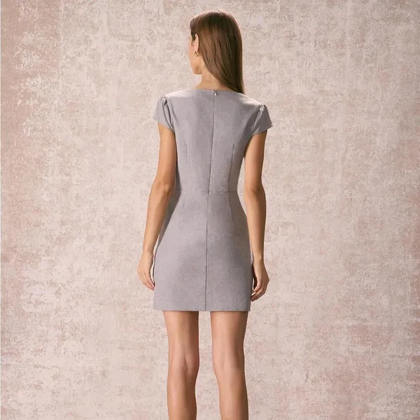 RIHOAS The Grey Square Neck Cap Sleeve Mini Dress M 47 - Image 3
