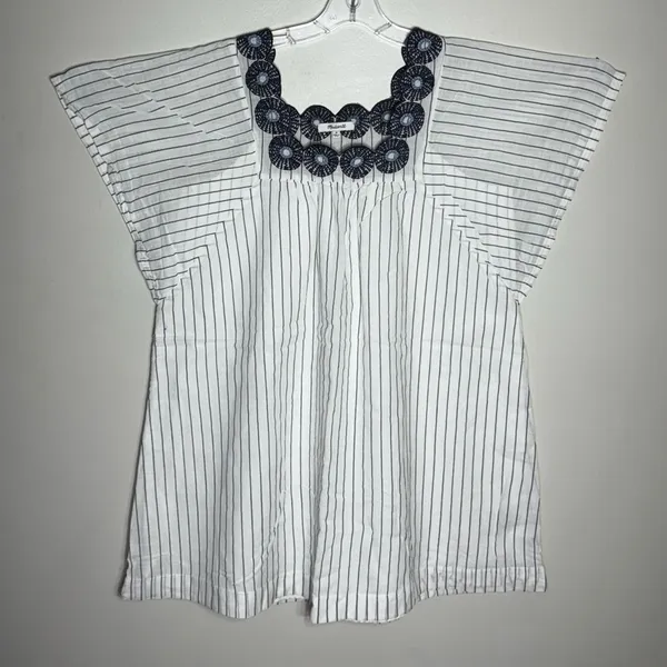 Madewell Striped Dress with Black Floral Neckline Dress Sz M - Image 5