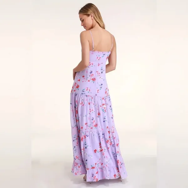 Lulu’s Melissa Lavender Floral Print Tiered Maxi Dress - Image 4