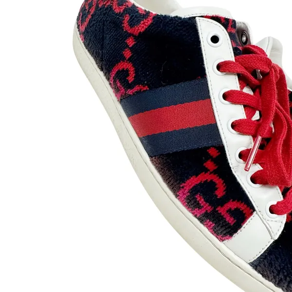 Gucci Ace GG Fabric Sneakers Navy Red Monogram Web Stripe Low Top Women’s 39 - Image 11