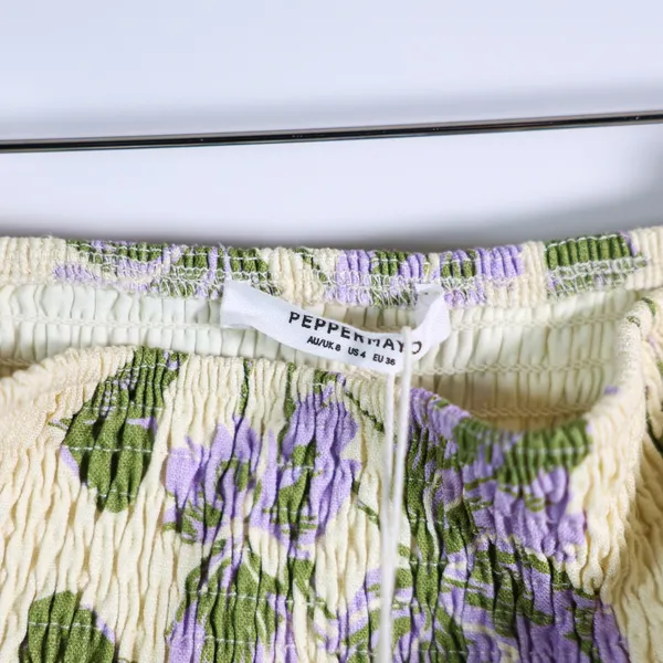 NEW Peppermayo Break From Toronto Linen Smock Mini Dress Yellow Purple Floral 4 - Image 2