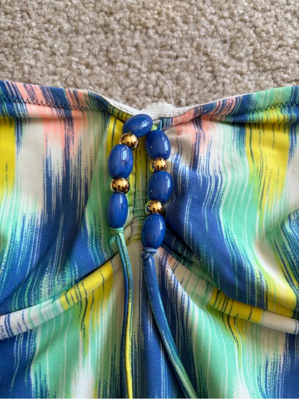 Shoshanna Ikat Rio Vista Bandeau Beaded Halter Maillot one piece Swimsuit Sz 10 - Image 5