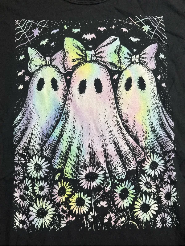 Comfort Colors Black Tee with Pastel Iridescent Ghosts - Image 4