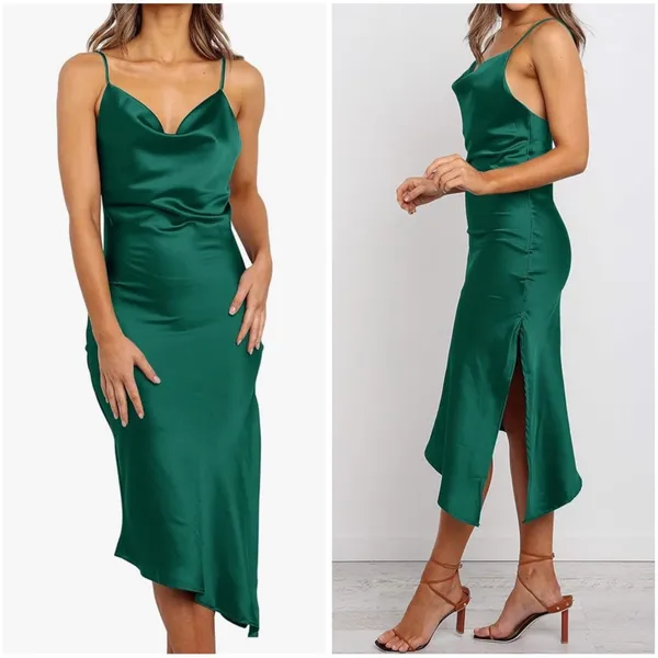 R.‎ Vivimos Teal Satin Slip Dress Size Medium - Image 2