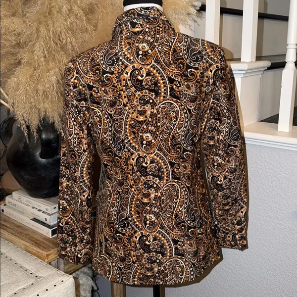 Driftwood Velvet Paisley Jacquard Blazer 70’s Western Embroidery Boho SZ S - Image 5