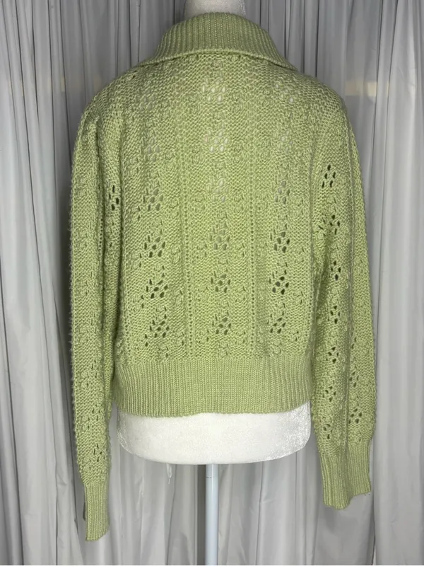 Wayf Light Green Openwork Knit Polo Sweater Size M - Image 2