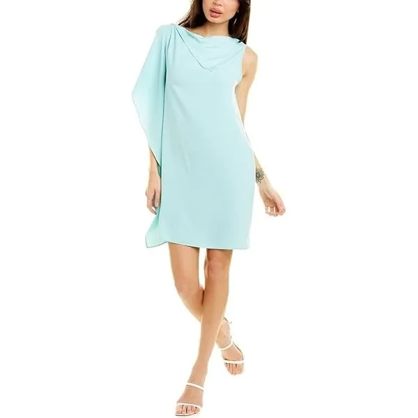 Trina Turk Ellyson Dress Sea Glass Blue Cowl Neck Cape Mini Dress‎ Size M NEW - Image 3