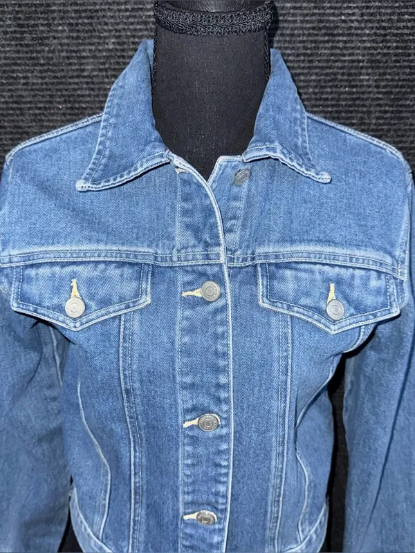 Vintage Denim Jacket Womens Small Floral Embroidery Boho Cottagecore 90s y2k - Image 3