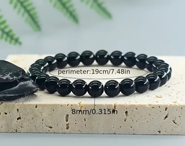 Unisex Black Onyx Stone 8mm Bead Bracelet Bohemian Inspired - Image 4