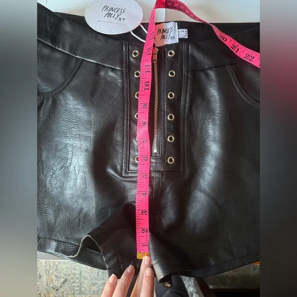 Princess Polly Black Vegan Leather Zip Front Shorts 10 - Image 8