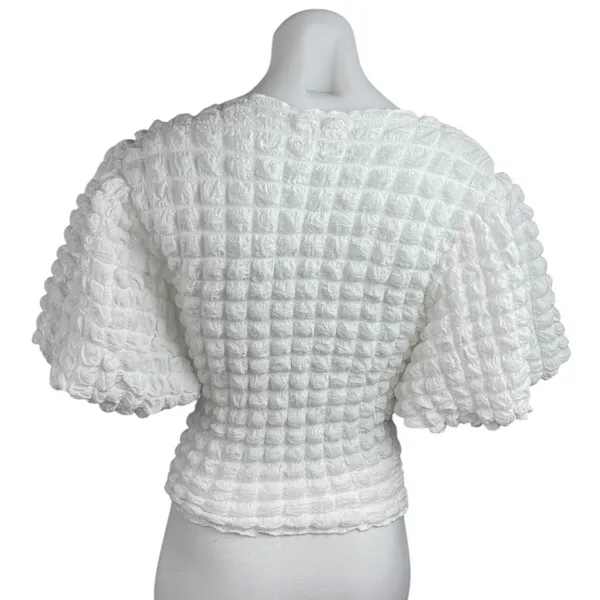 Anthropologie Eri + Ali Women's White Textured Bubble Puff Sleeve Blouse Top XXS - Image 2