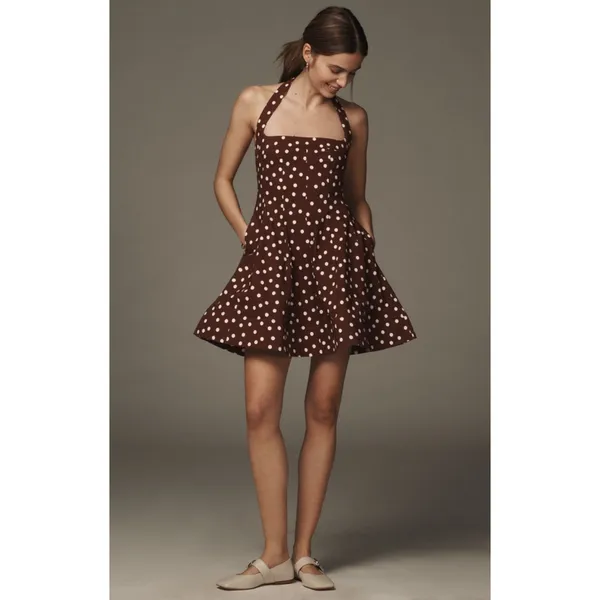 MAEVE Square Neck Fit and Flare Mini Dress in Brown Size Medium - Image 2