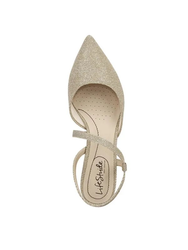 NWT Lifestride Strappy Pointed-Toe Pumps H5061S3 Light Gold Shimmer 10W - Image 5