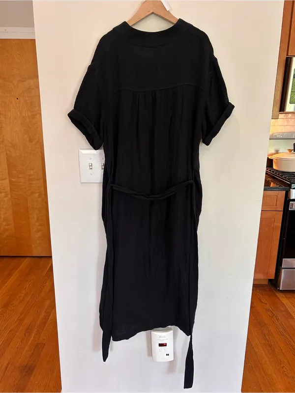 Magaschoni Black Gauze Tie-Waist Midi Dress with Side Slit M - Image 4