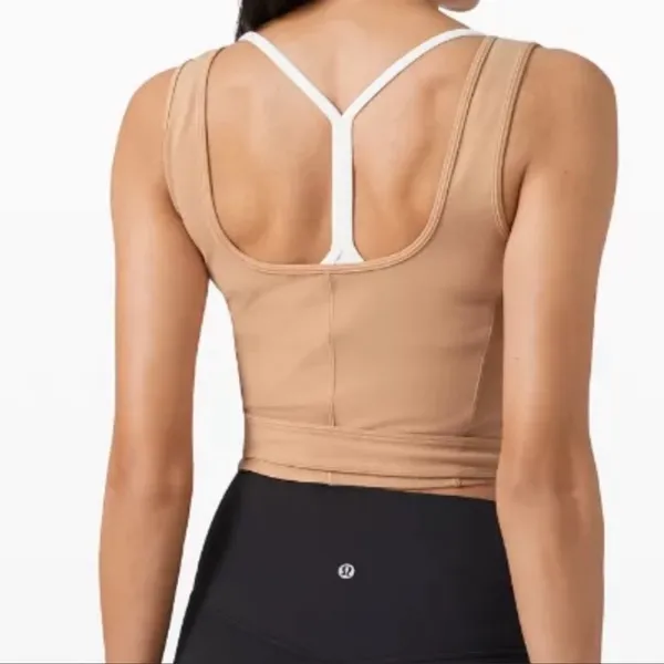 Lululemon Get Centered‎ Crop Tank Tie Waist in Beech Wood Beige Tan Nude Size 8 - Image 2