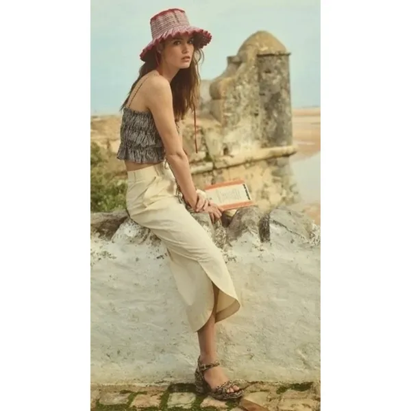 Anthropologie Mare Mare Curved-Hem Chino Pants Wide Leg Light Sand Size XL - Image 3