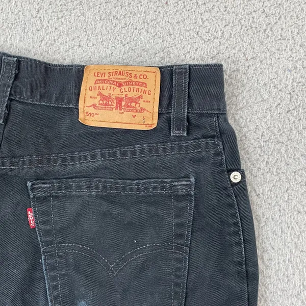 VTG Levi's 510 Jean Shorts Women 6 Black Lower Rise Slim Fit Distressed Cutoff - Image 6