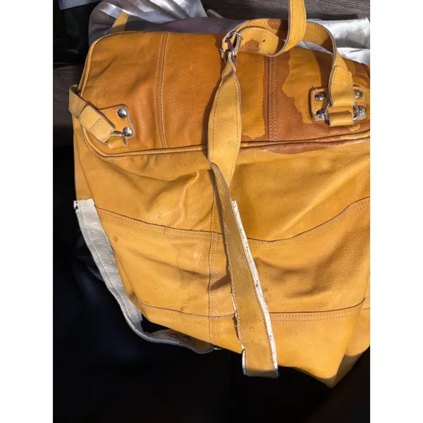Vintage Amanda Johnson Yellow Leather Backpack Helsinki 1999 Commemorative Bag - Image 8