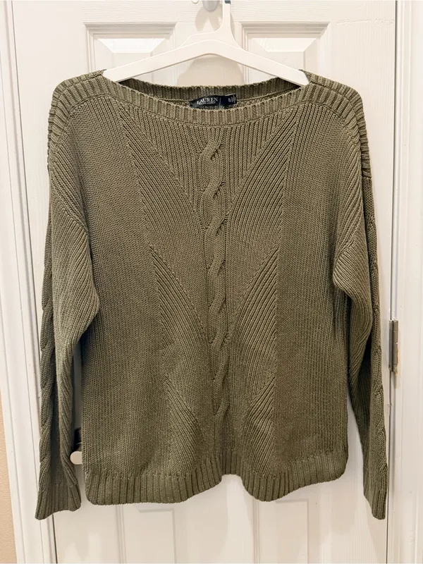Lauren Ralph Lauren Cable-Knit Cotton-Blend Sweater size XL olive fern - Image 14